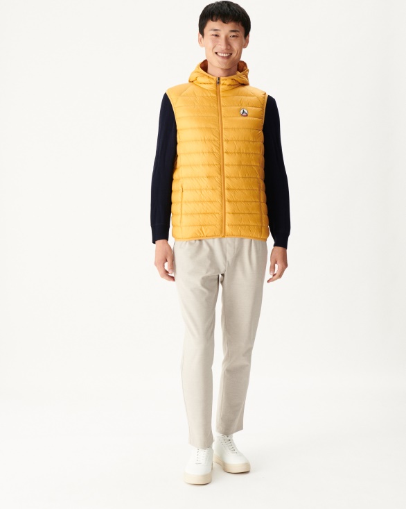 Mustard Yellow Hooded Sleeveless Down Jacket Pat Jott UK