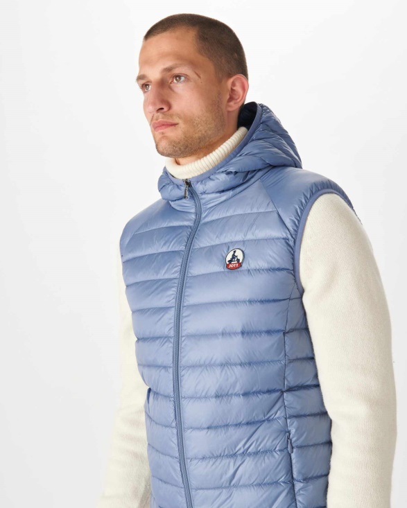 Jott UK Washed Blue Hooded Sleeveless Down Jacket Pat