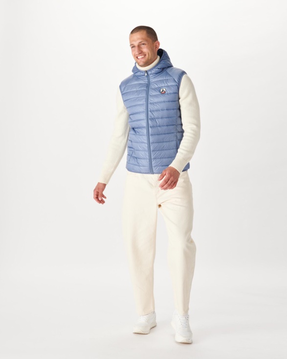Jott UK Washed Blue Hooded Sleeveless Down Jacket Pat