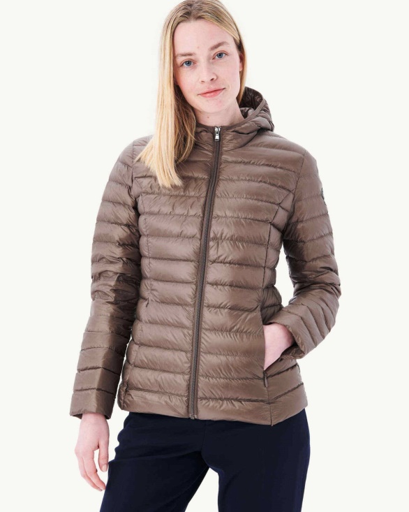 Lightweight Hooded Down Jacket Taupe Cloe Jott UK