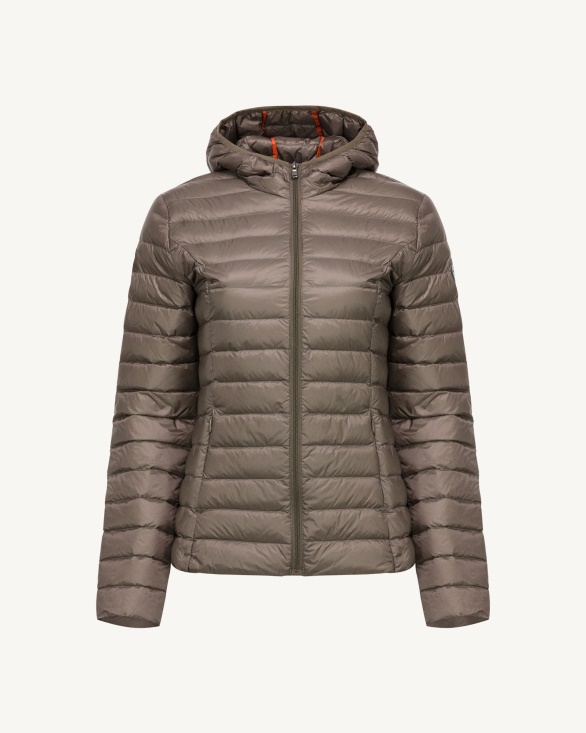 Lightweight Hooded Down Jacket Taupe Cloe Jott UK