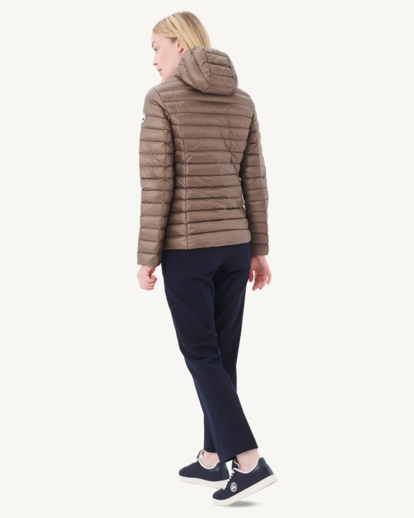 Lightweight Hooded Down Jacket Taupe Cloe Jott UK