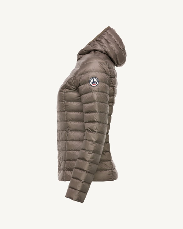 Lightweight Hooded Down Jacket Taupe Cloe Jott UK