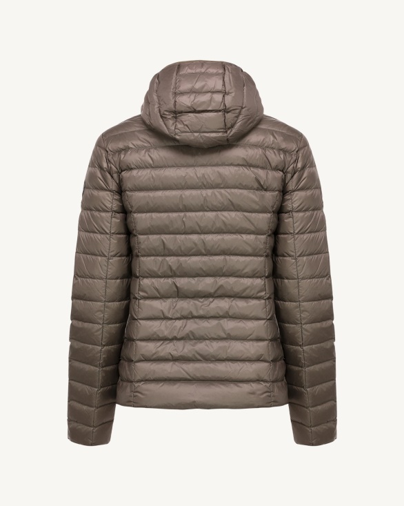 Lightweight Hooded Down Jacket Taupe Cloe Jott UK